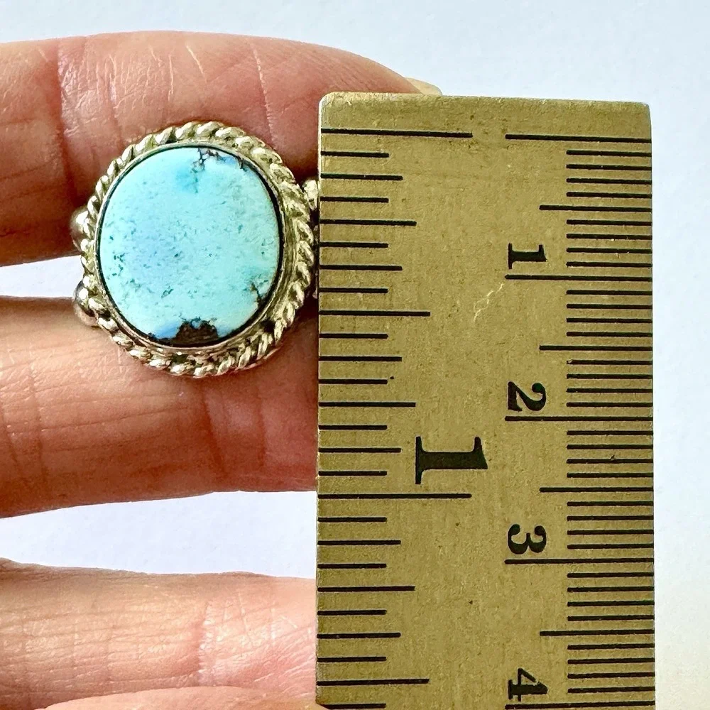 Navajo Turquoise Ring Blue Golden Hills Sz 7 Sterling Signed‎ Martinez Native
